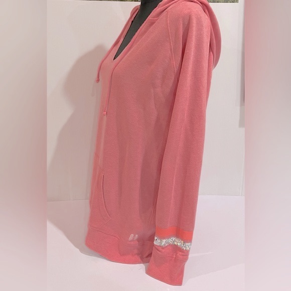 Victoria Secret’s V-Neck Pink Hoodie Sweatshirt Sequin Trim Women’s Size L NWOT - Picture 15 of 15